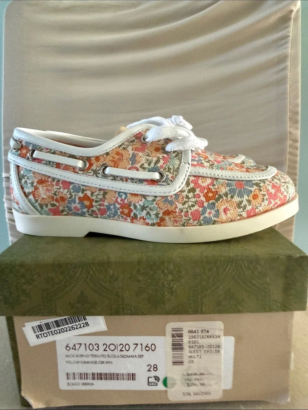 Gucci Kids Floral Moccasins with White Trim